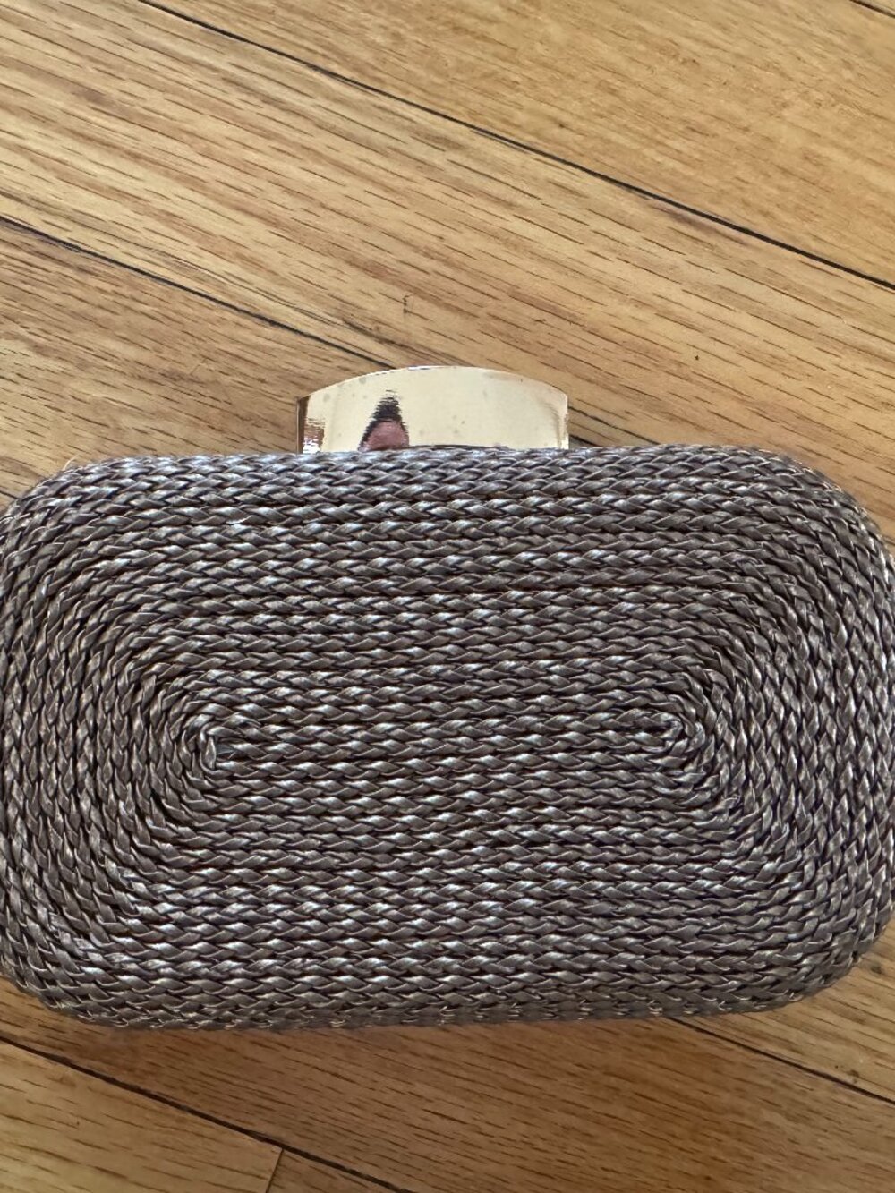 Brown Bronze Woven Box Clutch Gold Frame Evening Bag